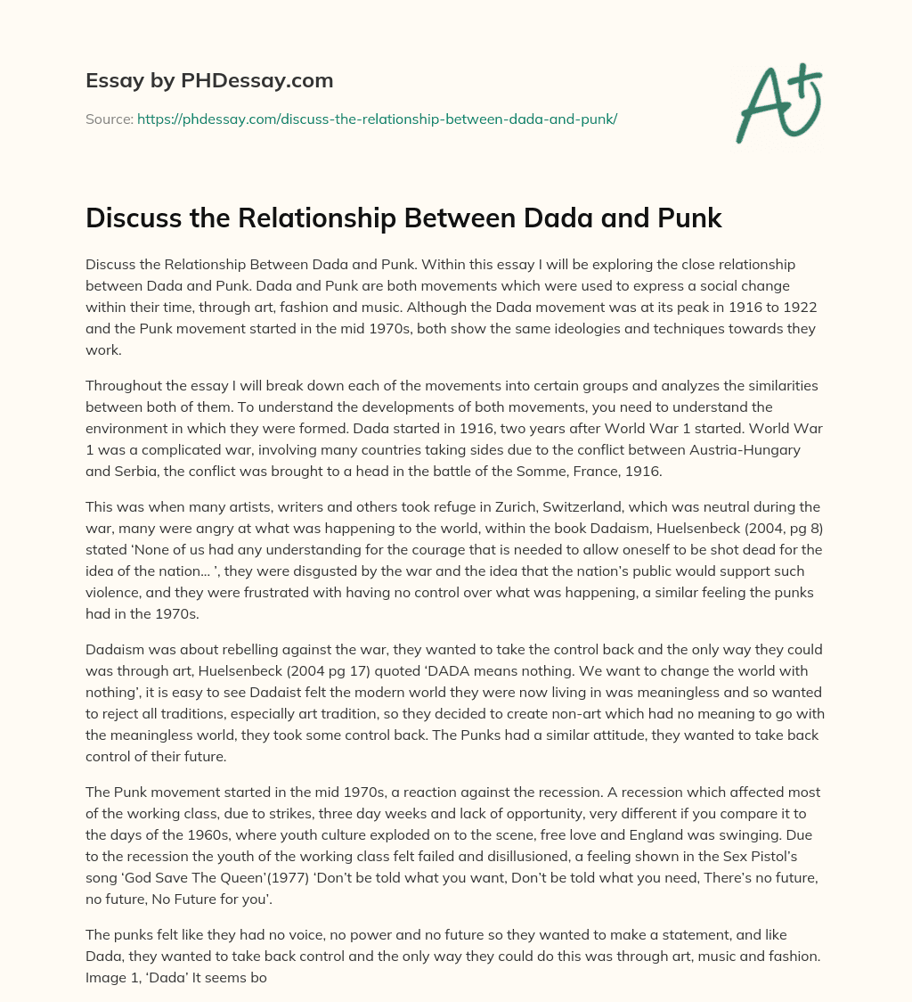 Discuss the Relationship Between Dada and Punk essay