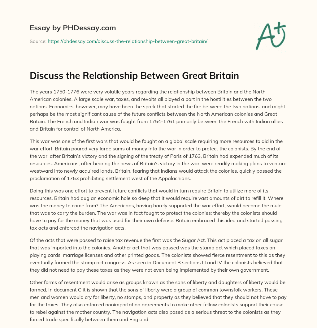 Discuss the Relationship Between Great Britain essay