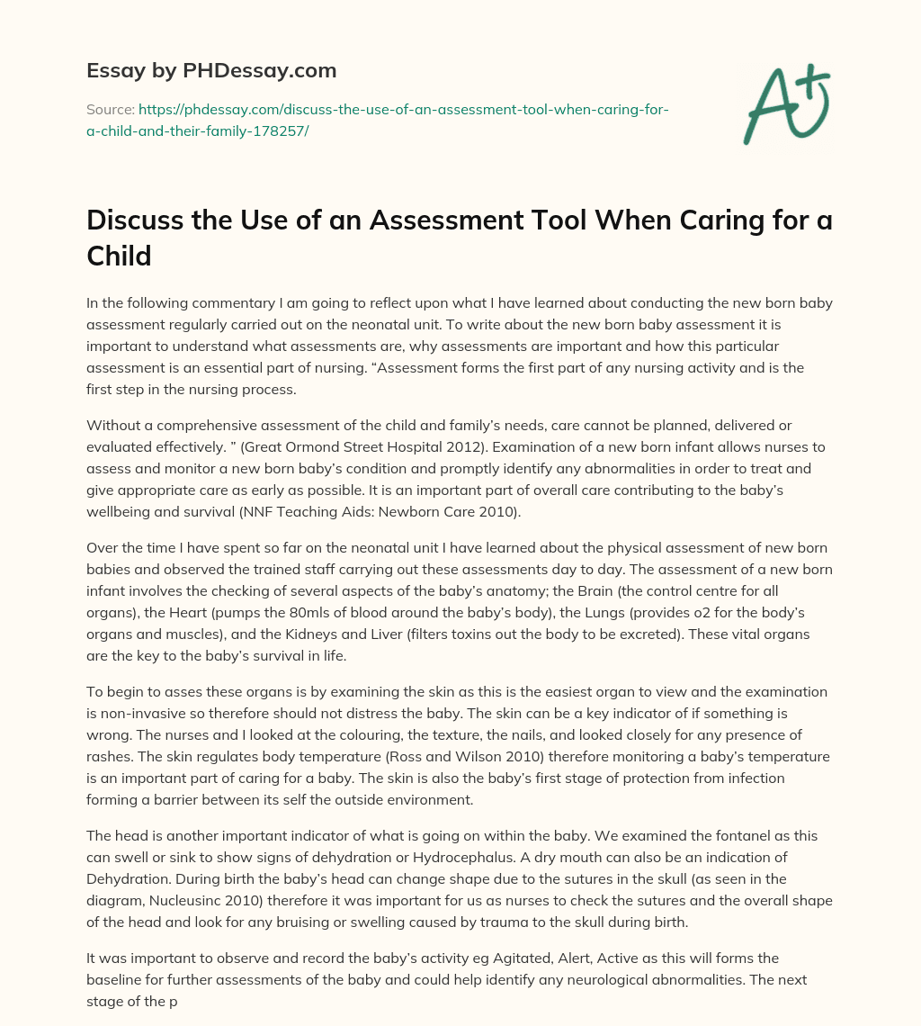 Discuss the Use of an Assessment Tool When Caring for a Child essay