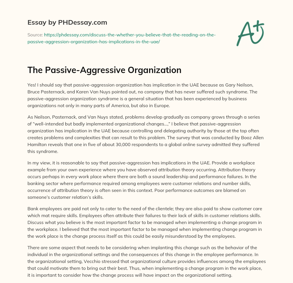 The Passive-Aggressive Organization essay
