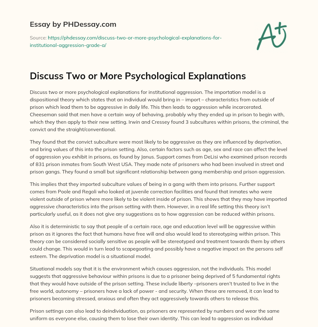 Discuss Two or More Psychological Explanations essay