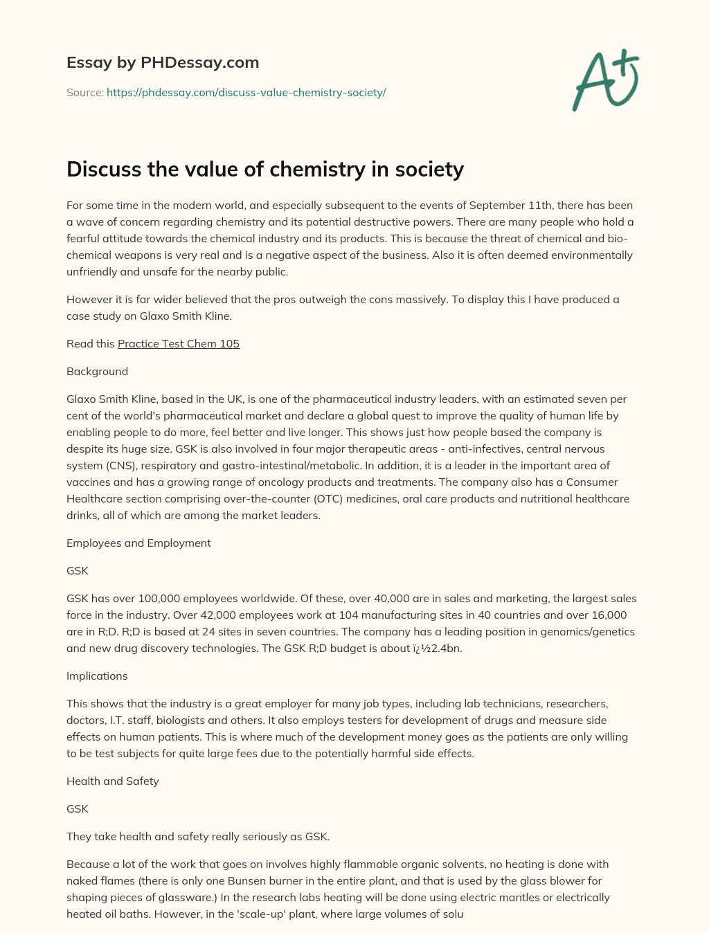 Discuss the value of chemistry in society essay