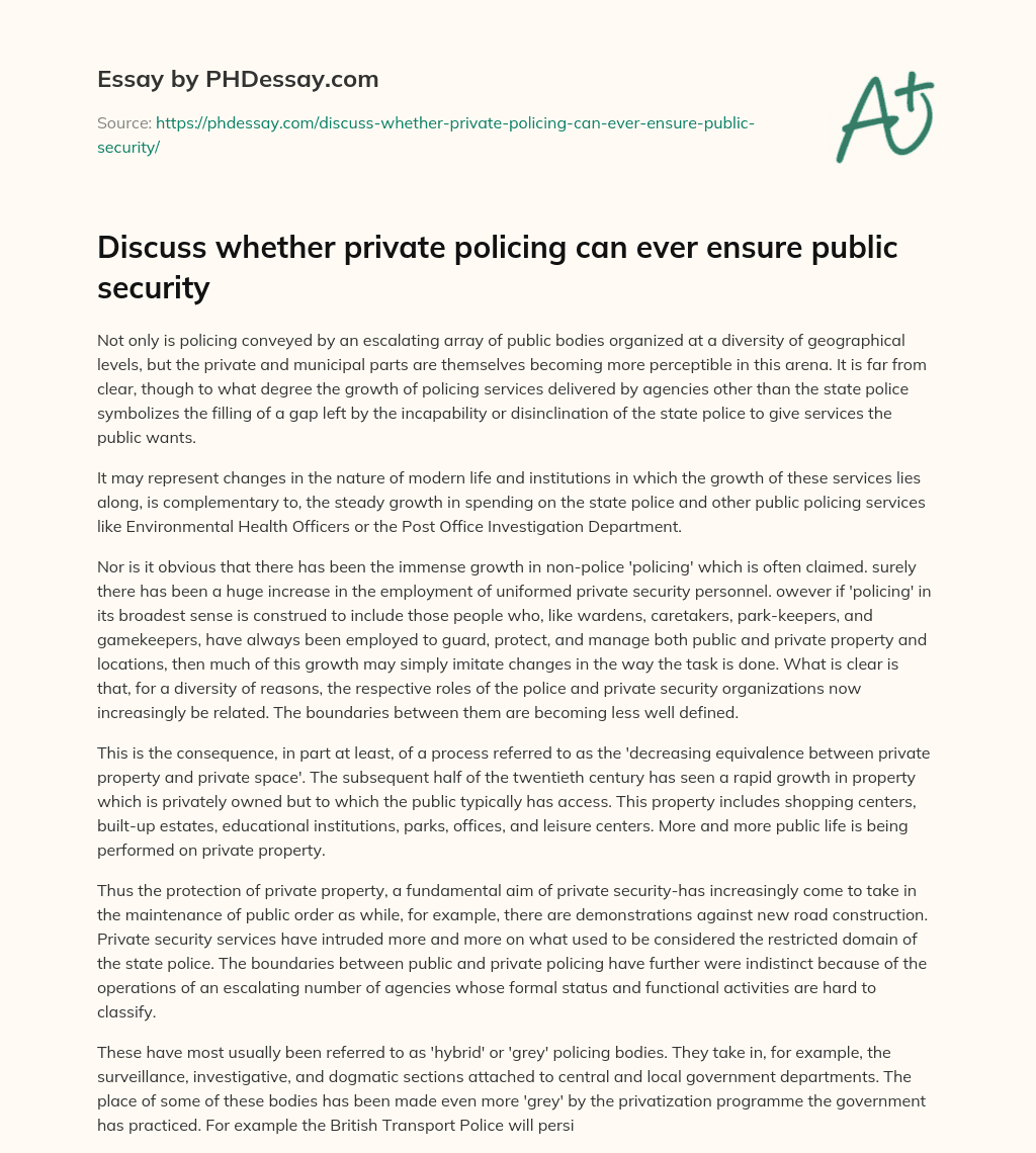 Discuss whether private policing can ever ensure public security essay