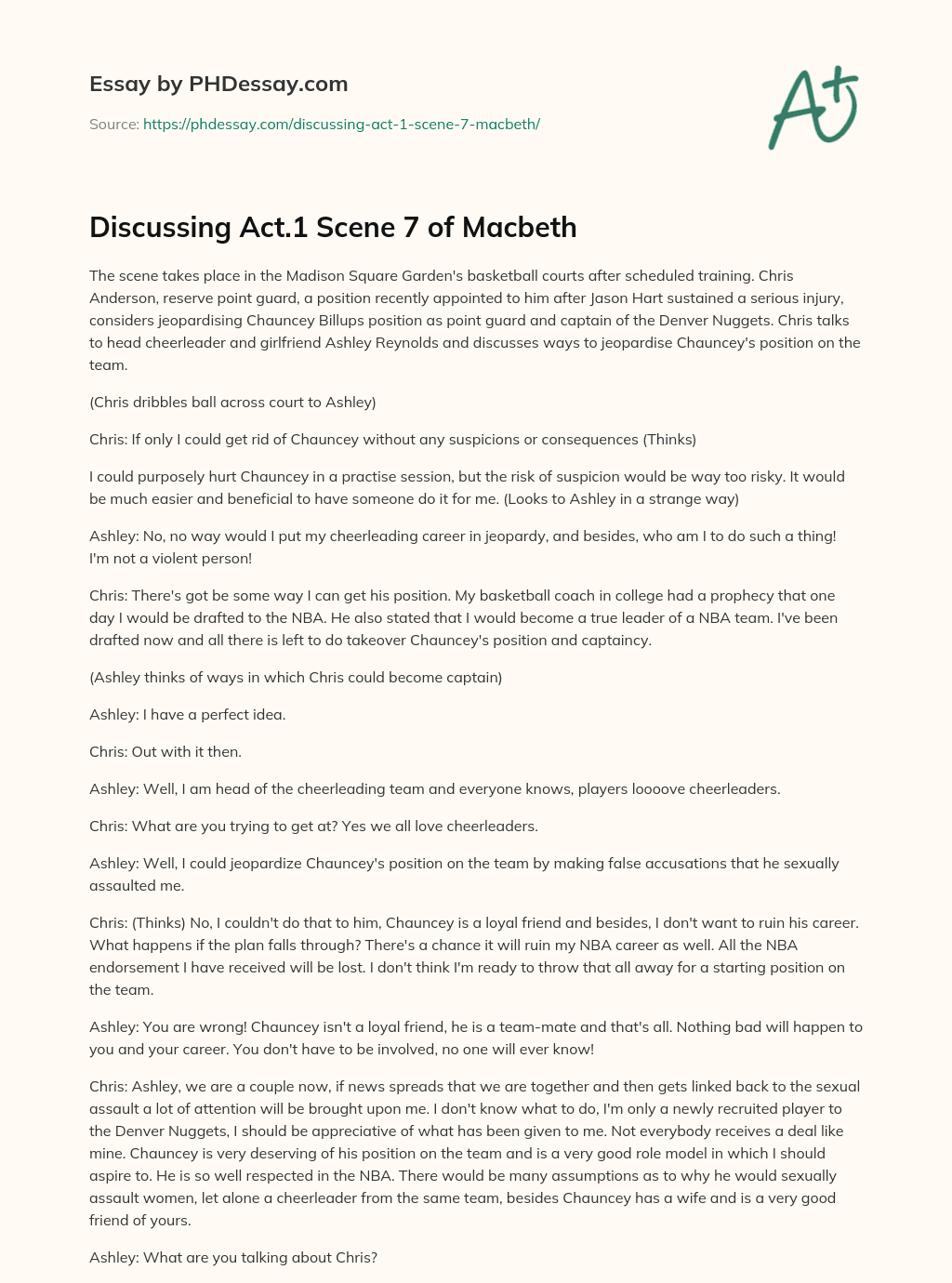 Discussing Act.1 Scene 7 of Macbeth essay