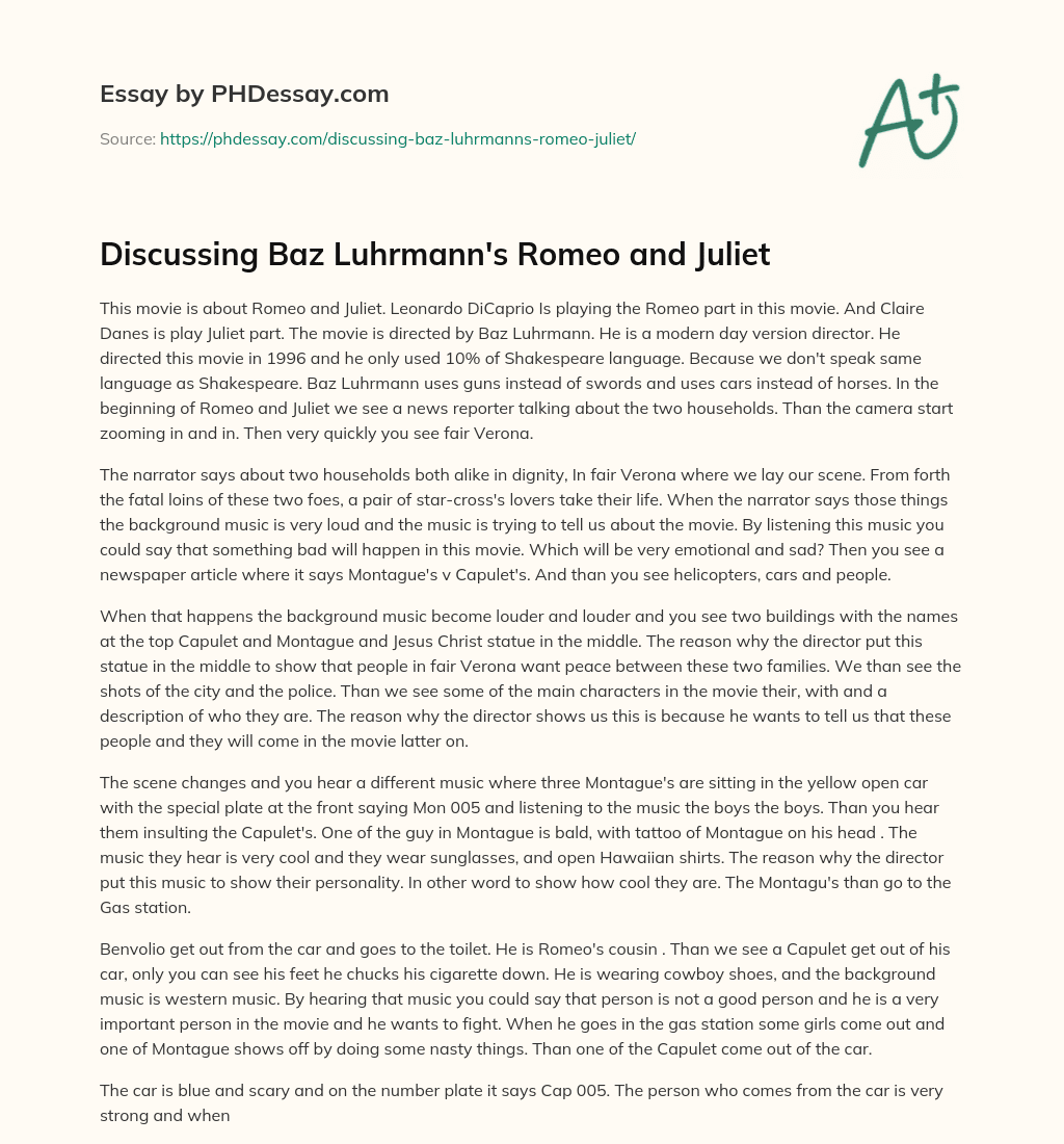 Discussing Baz Luhrmann’s Romeo and Juliet essay