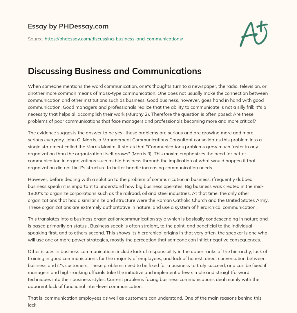 Discussing Business and Communications essay