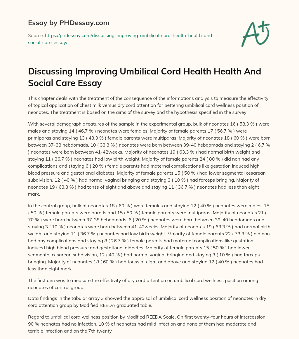 Discussing Improving Umbilical Cord Health Health And Social Care Essay essay