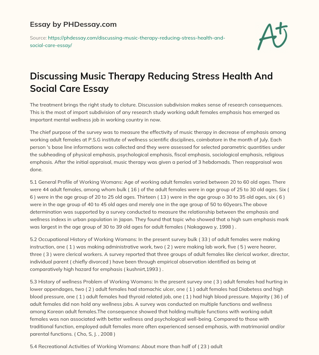Discussing Music Therapy Reducing Stress Health And Social Care Essay essay