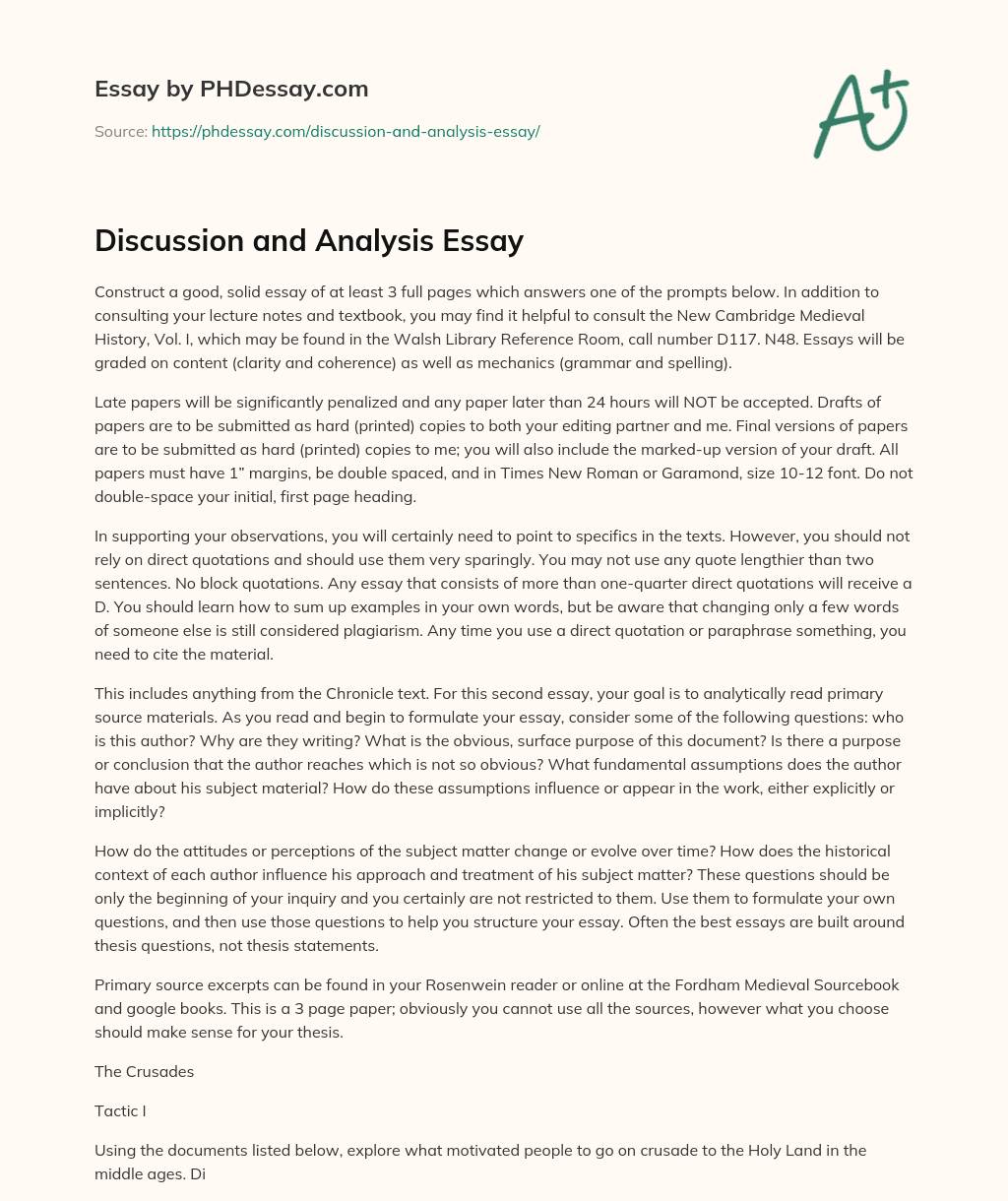 Discussion and Analysis Essay essay