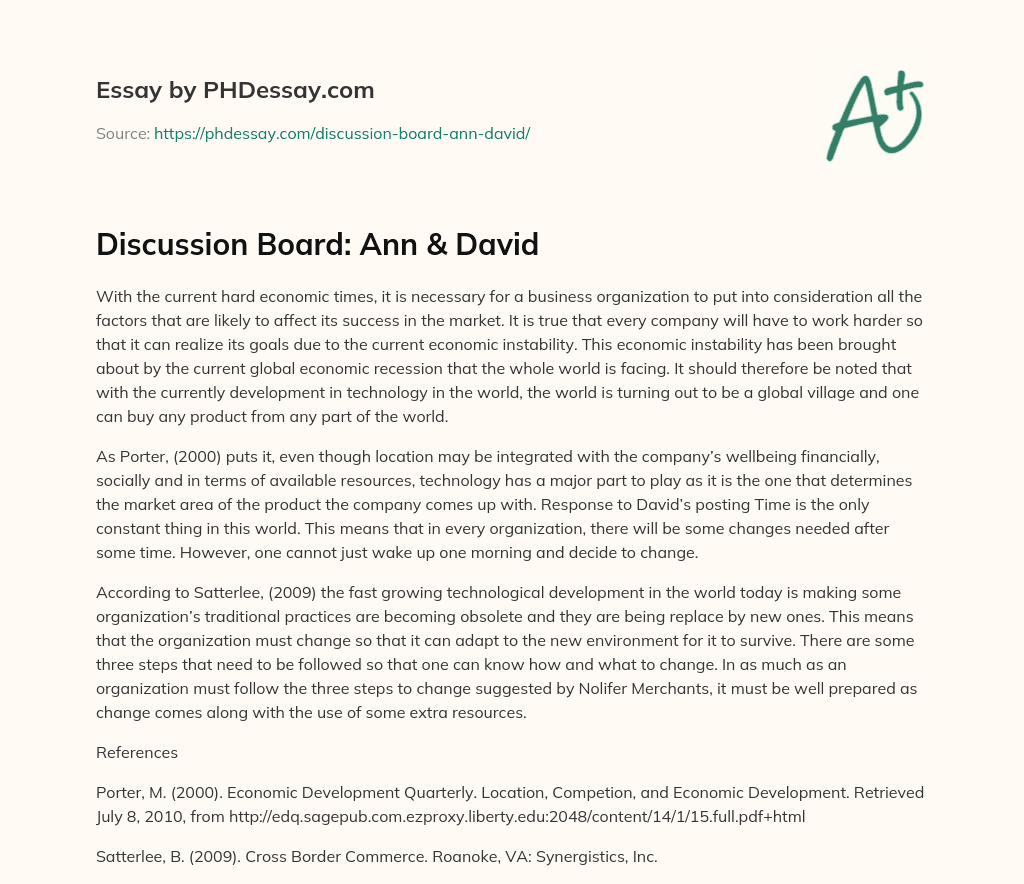 Discussion Board: Ann & David essay