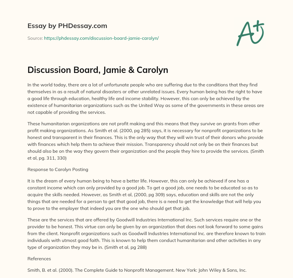 Discussion Board, Jamie & Carolyn essay