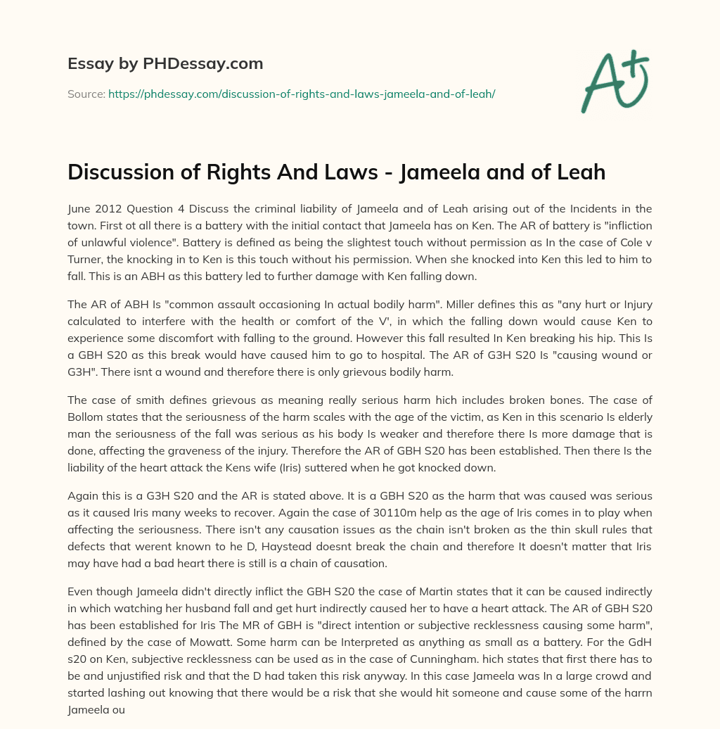 Discussion of Rights And Laws – Jameela and of Leah essay