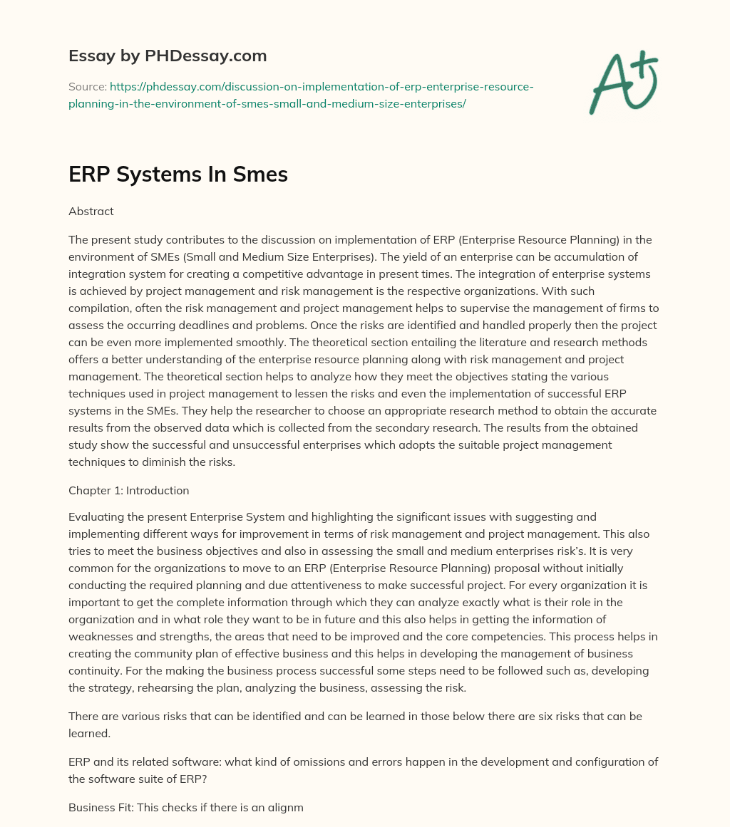 ERP Systems In Smes essay