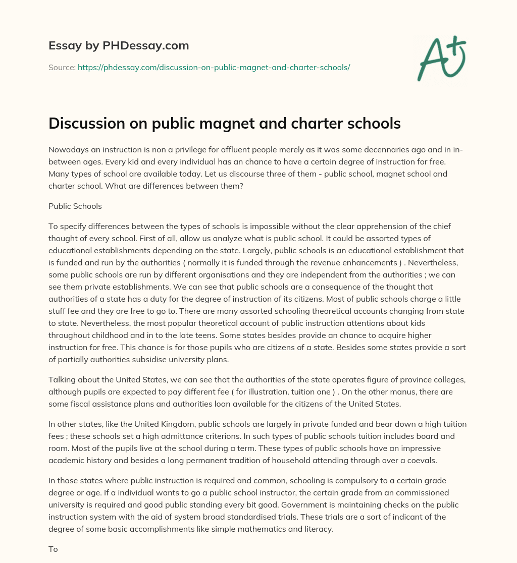 Discussion on public magnet and charter schools essay