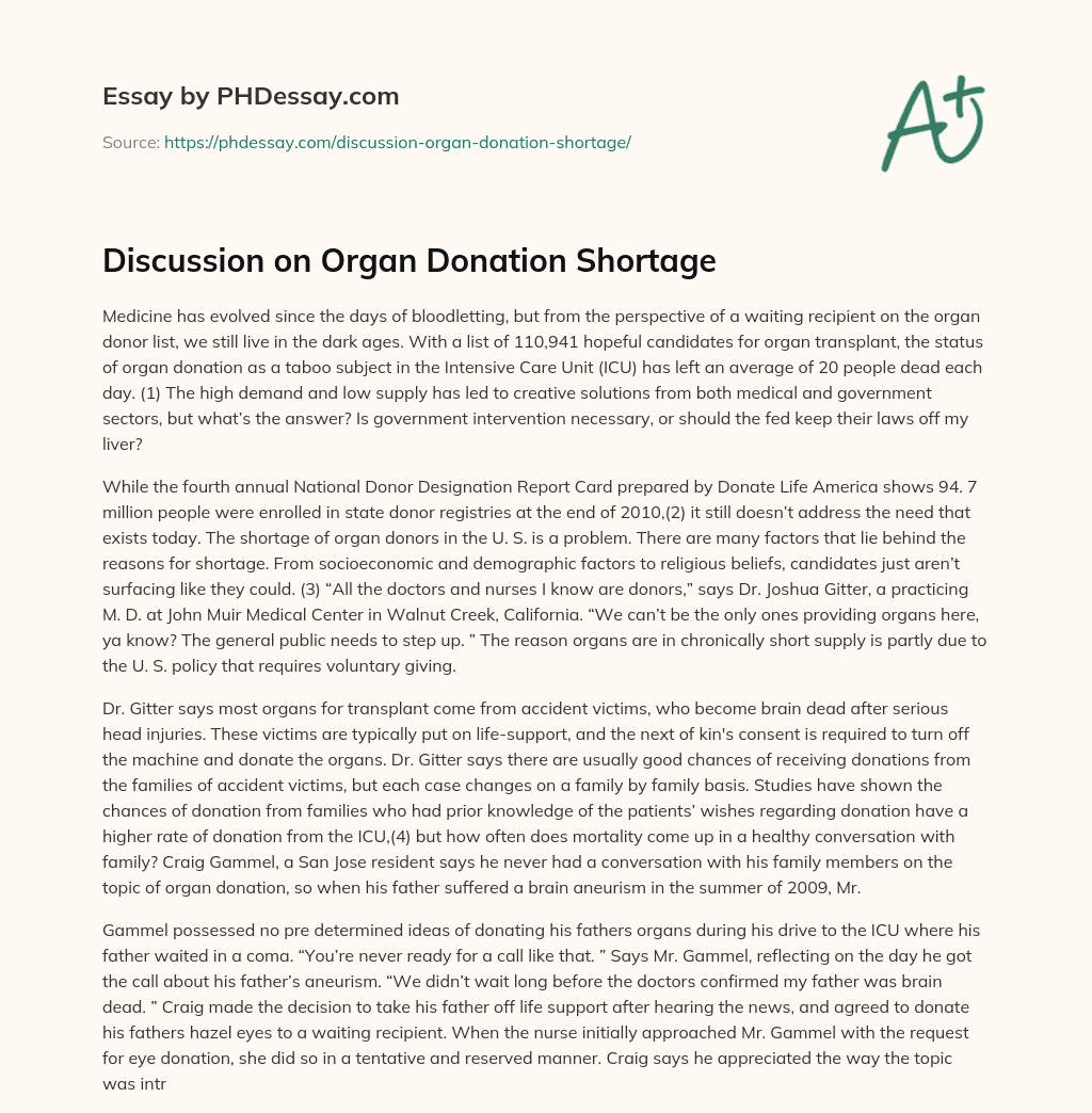 Discussion on Organ Donation Shortage essay