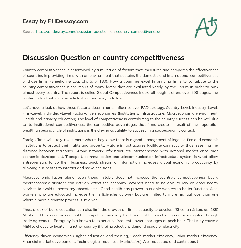 Discussion Question on country competitiveness essay