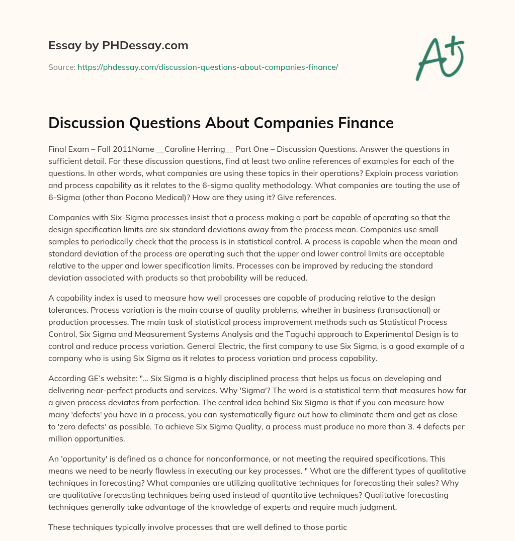 Discussion Questions About Companies Finance essay