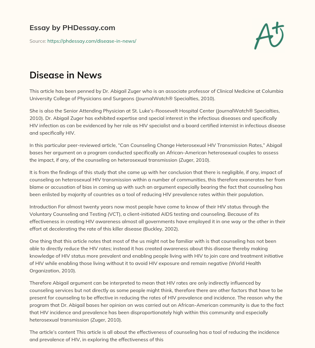 Disease in News essay