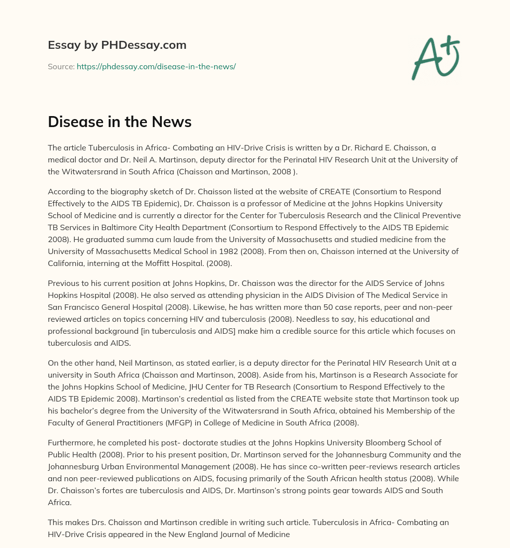 Disease in the News essay