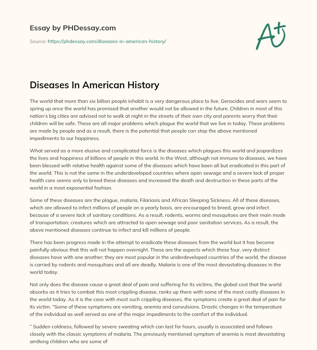 Diseases In American History essay