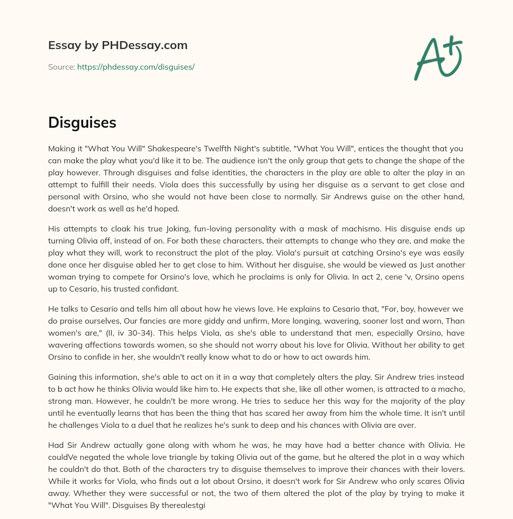 The Power of Disguise in Shakespeare’s Twelfth Night essay