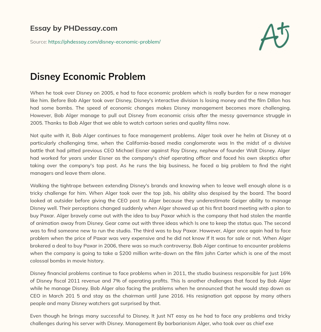 Disney Economic Problem essay