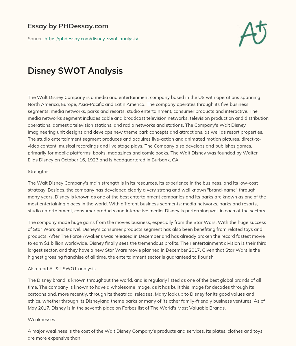 Disney SWOT Analysis essay