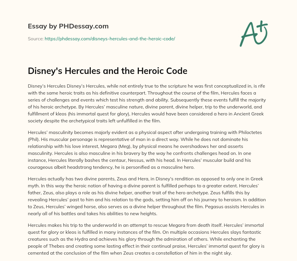Disney’s Hercules and the Heroic Code essay