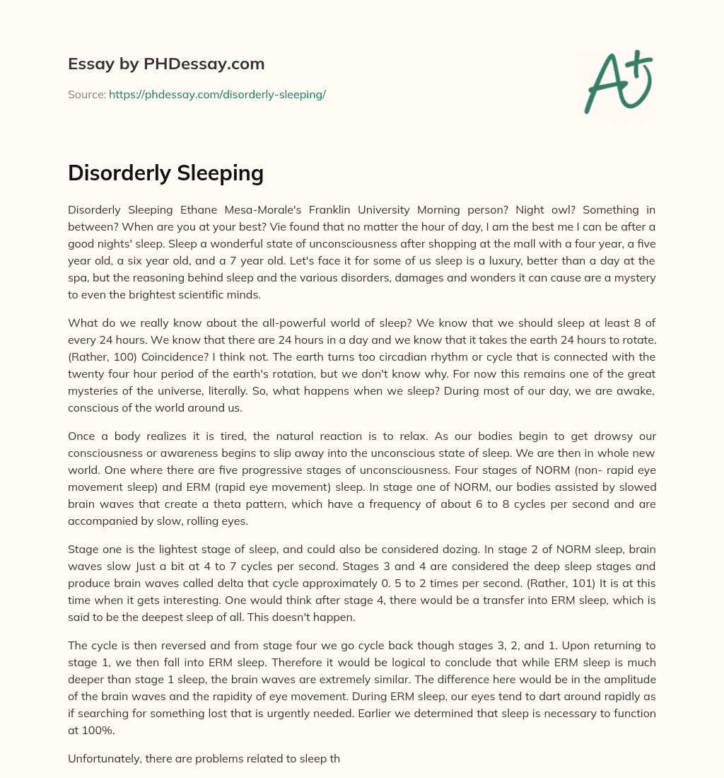 Disorderly Sleeping essay