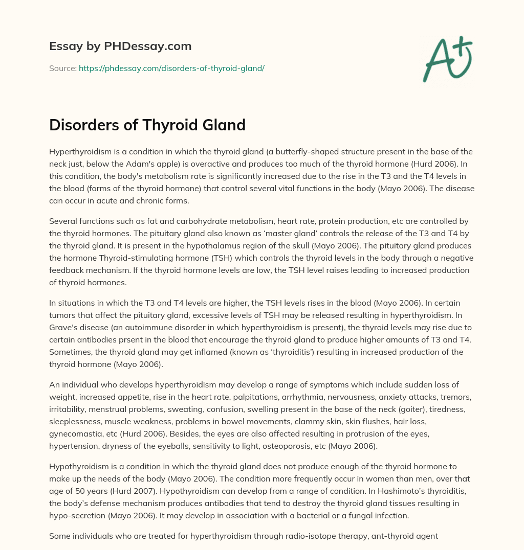 Disorders of Thyroid Gland essay
