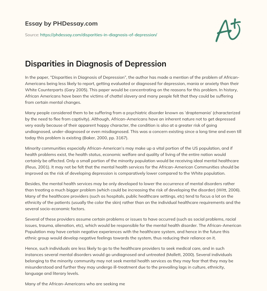 Disparities in Diagnosis of Depression essay