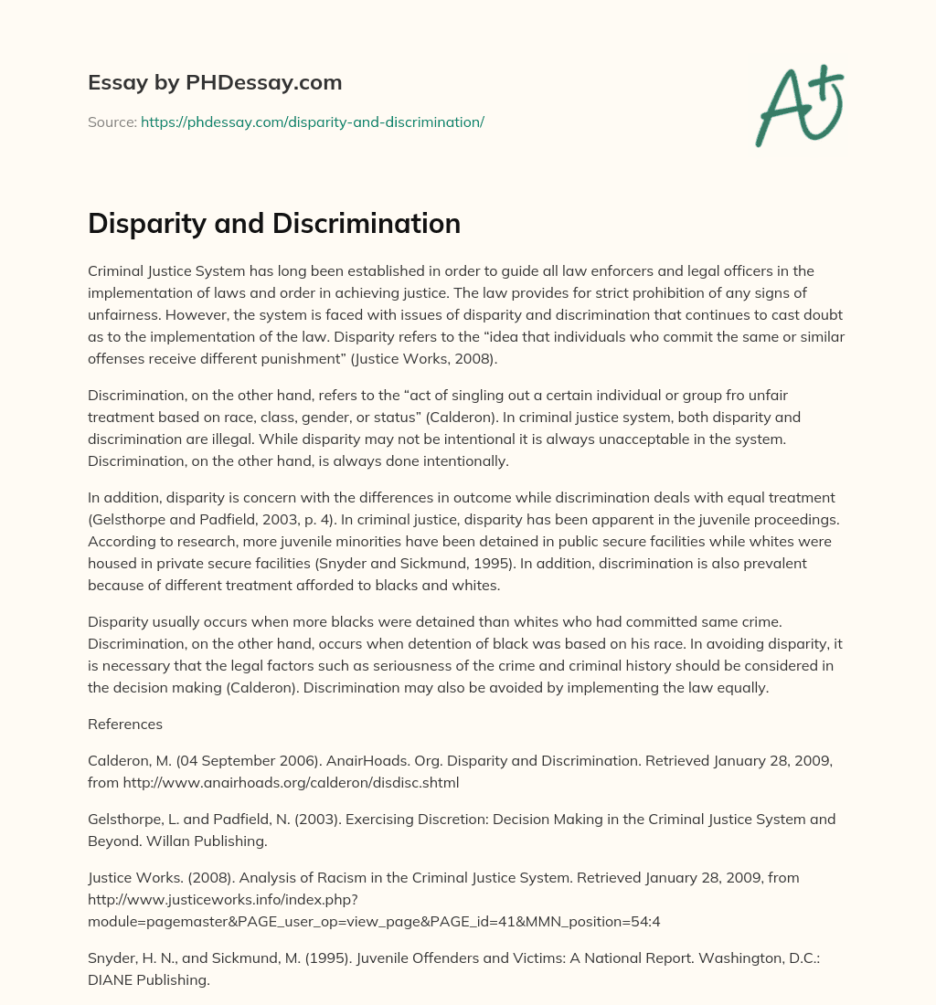 Disparity and Discrimination essay