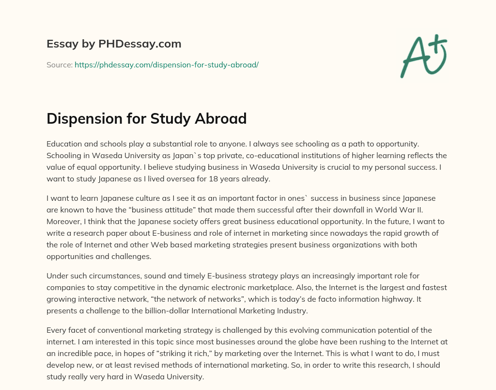 Dispension for Study Abroad essay