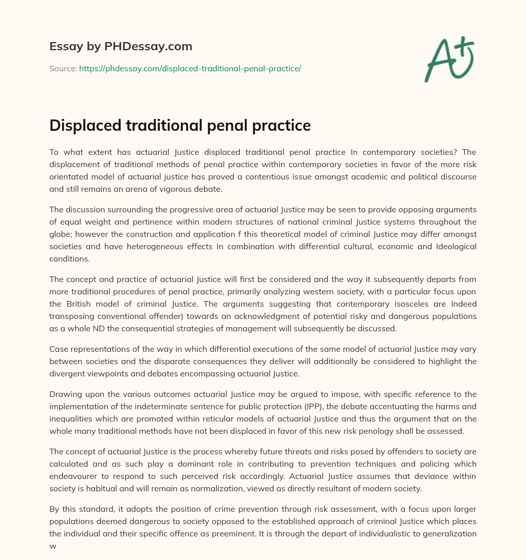 Displaced traditional penal practice essay