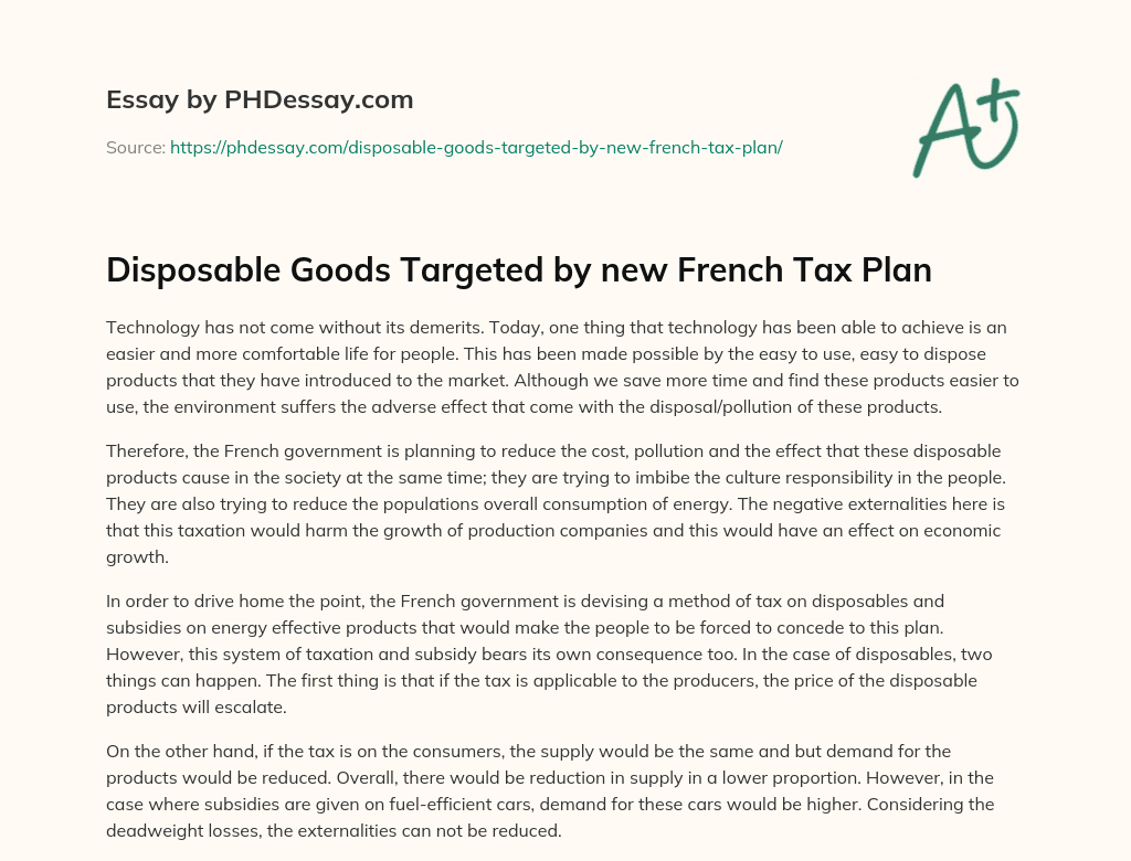 Disposable Goods Targeted by new French Tax Plan essay