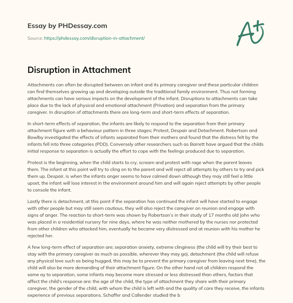 Disruption in Attachment essay