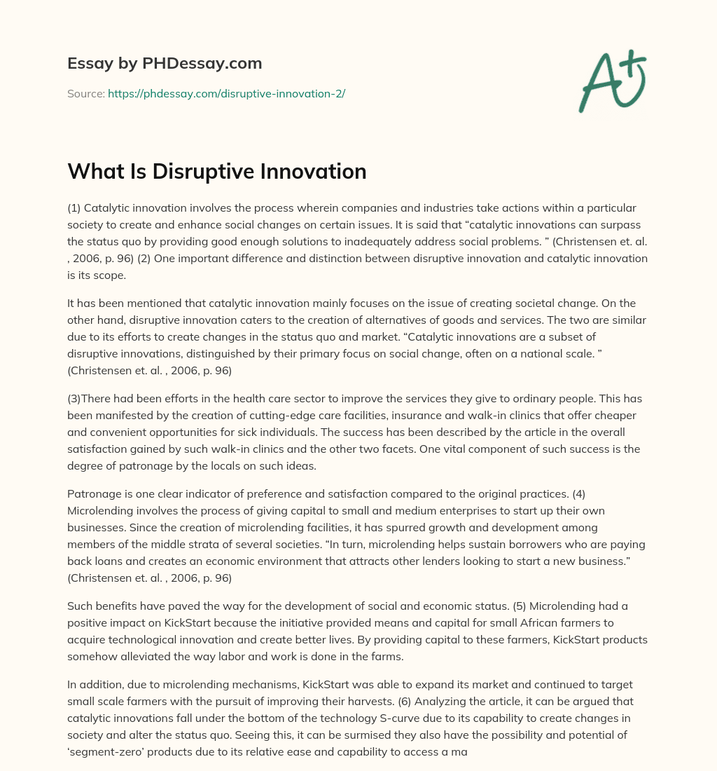 What Is Disruptive Innovation essay