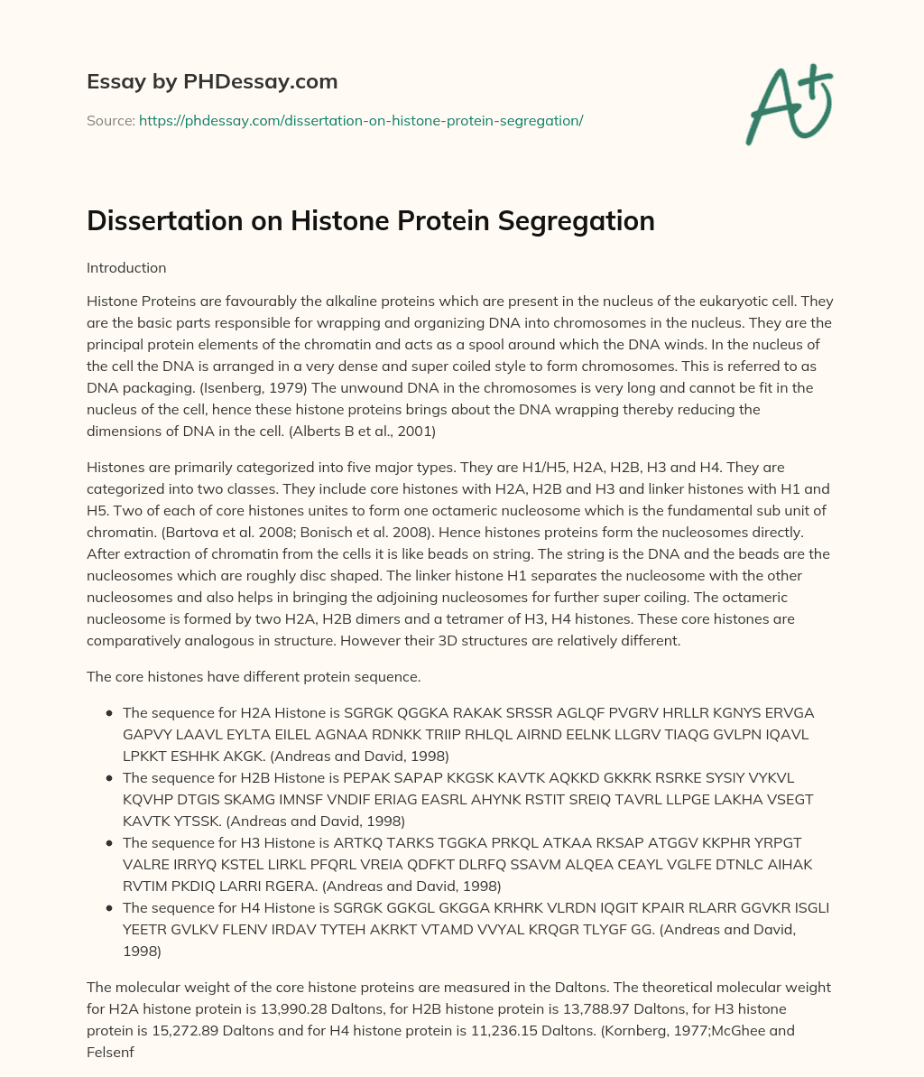 Dissertation on Histone Protein Segregation essay