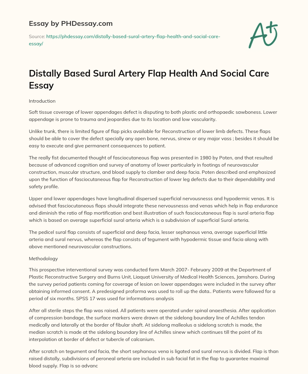 Distally Based Sural Artery Flap Health And Social Care Essay essay