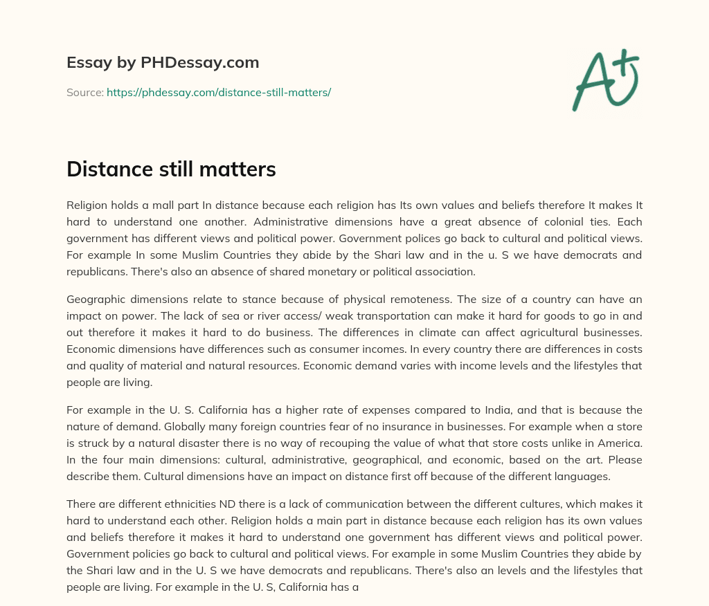 Distance still matters essay