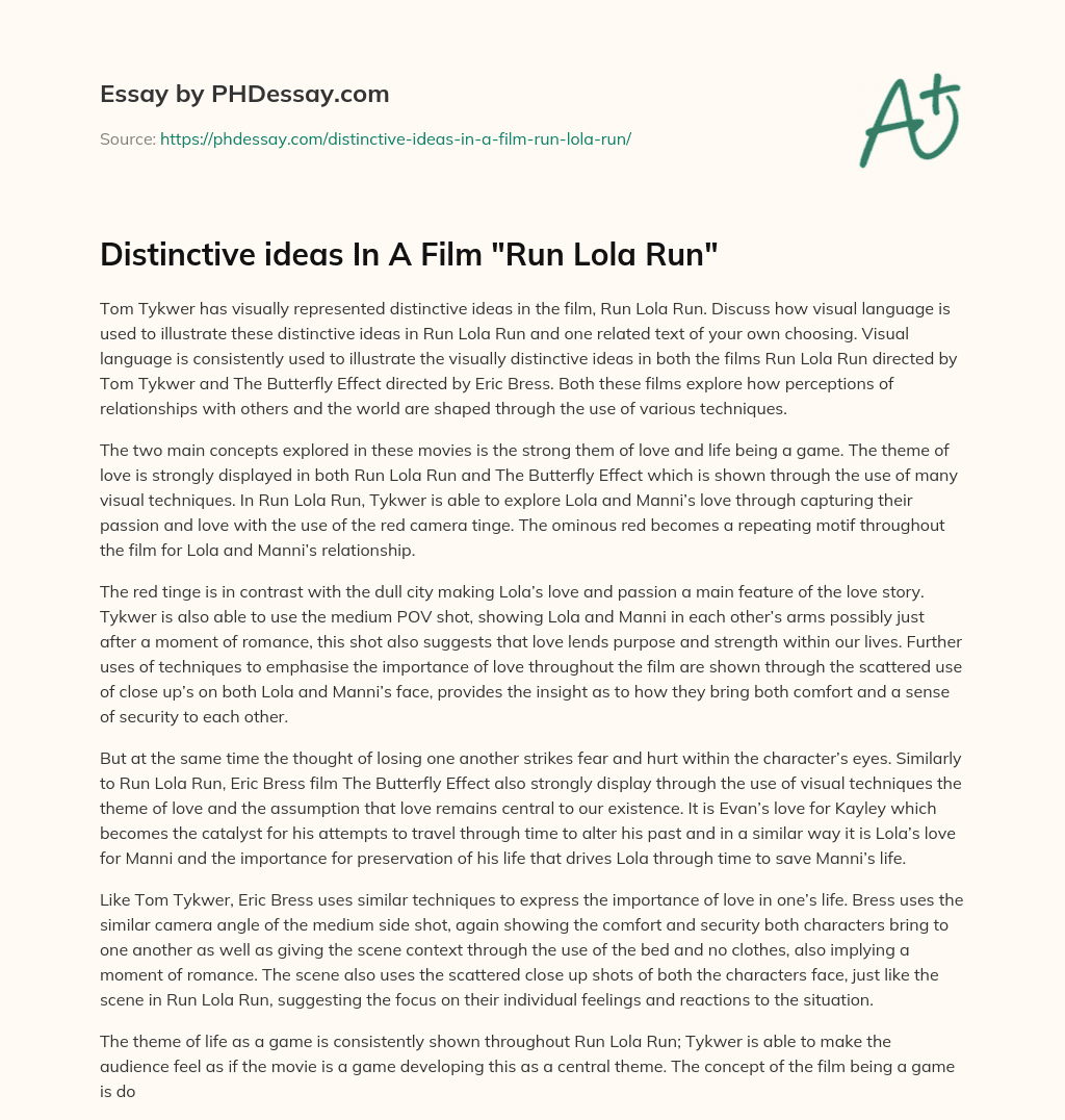 Distinctive ideas In A Film “Run Lola Run” essay