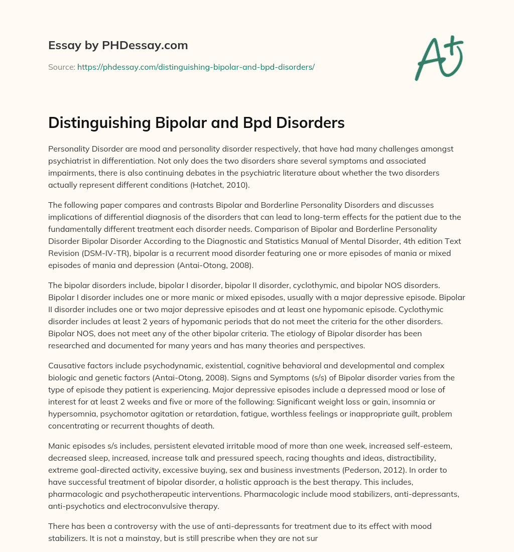 Distinguishing Bipolar and Bpd Disorders essay