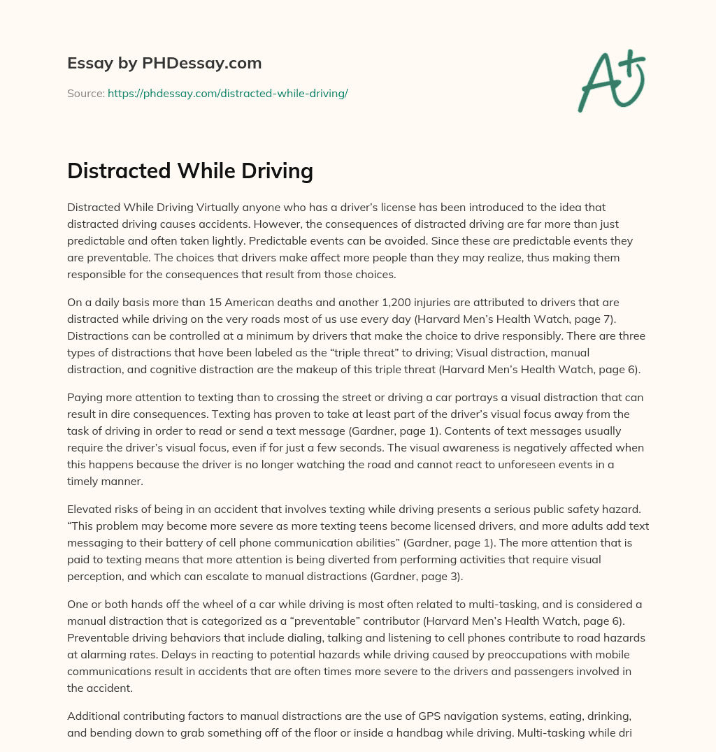 distracted while driving essay