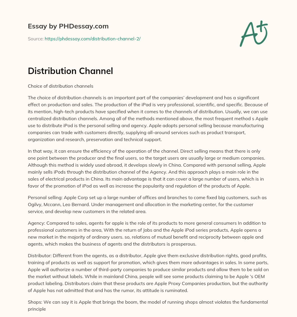 Distribution Channel essay