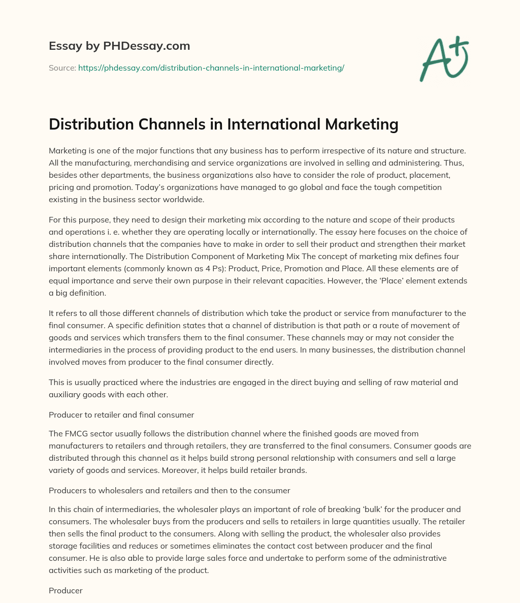 Distribution Channels in International Marketing essay