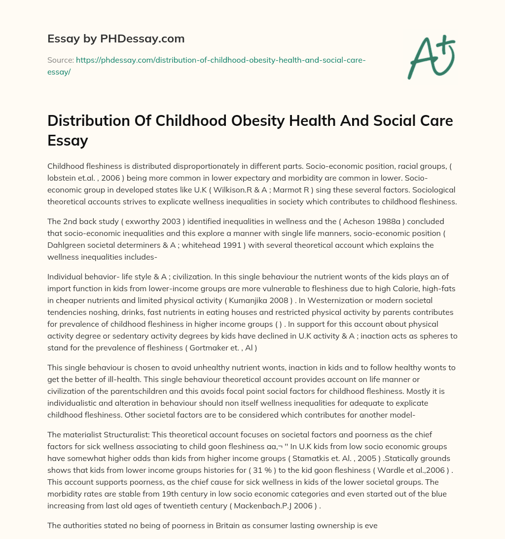 Distribution Of Childhood Obesity Health And Social Care Essay essay