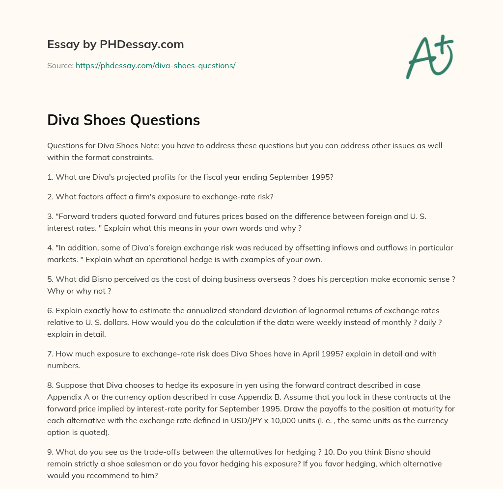 Diva Shoes Questions essay