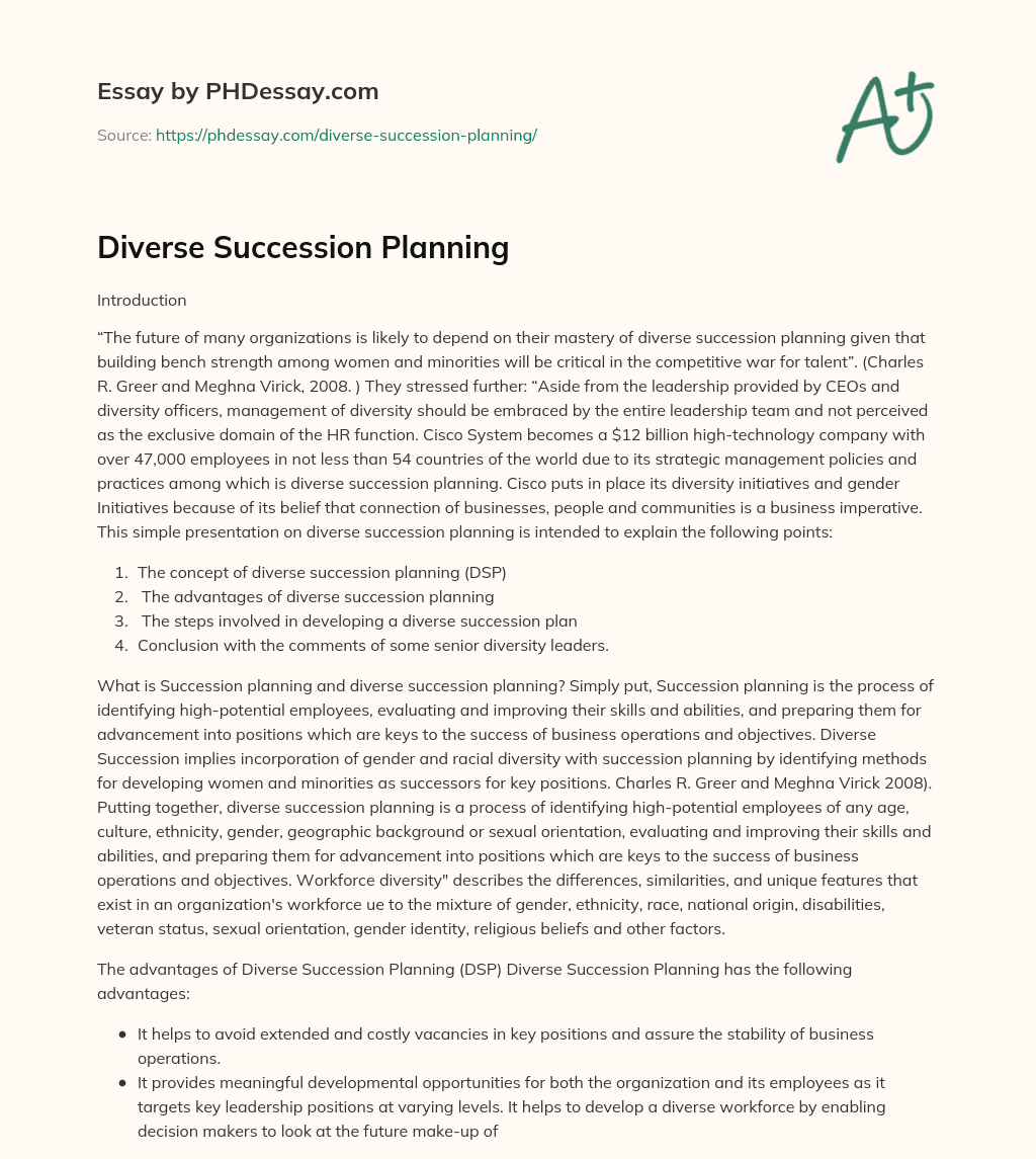 Diverse Succession Planning essay