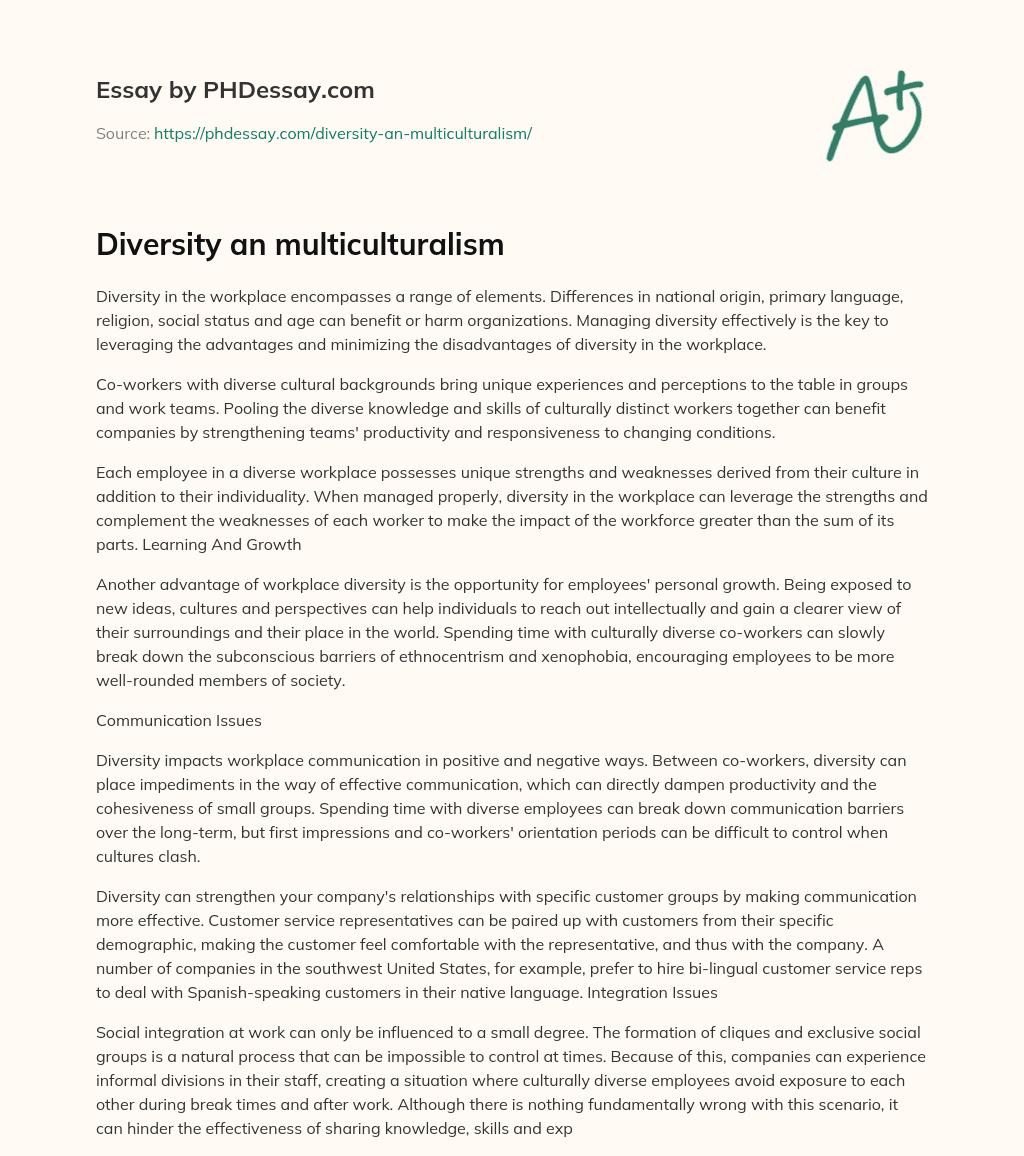 Diversity an multiculturalism essay