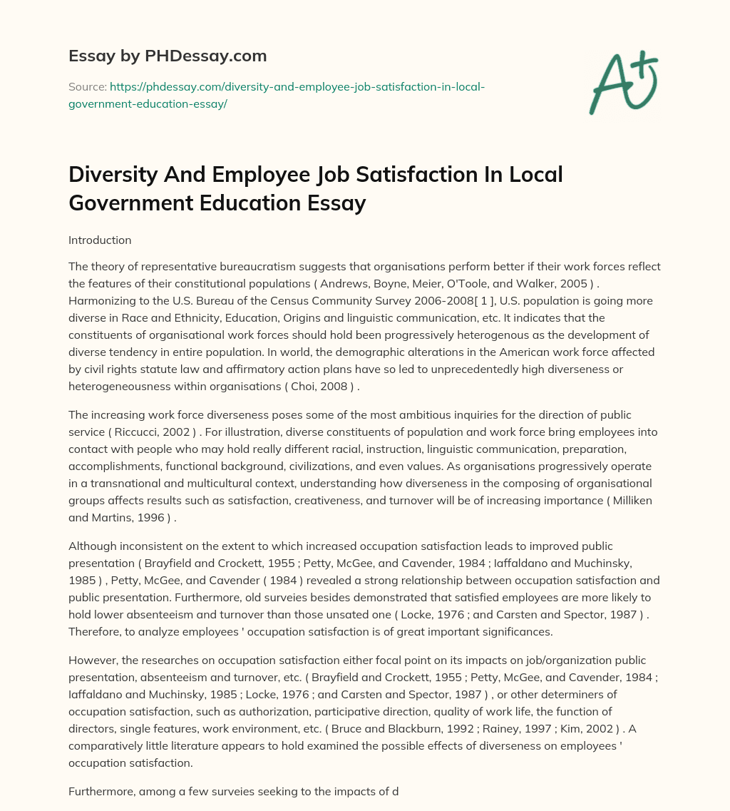 Diversity And Employee Job Satisfaction In Local Government Education Essay essay
